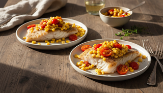 Pan-Seared French Cod with Sweet Corn and Cherry Tomato Relish