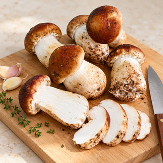 Himematsutake ingredient preparation illustration with sliced mushrooms; other ingredients and utensils not included